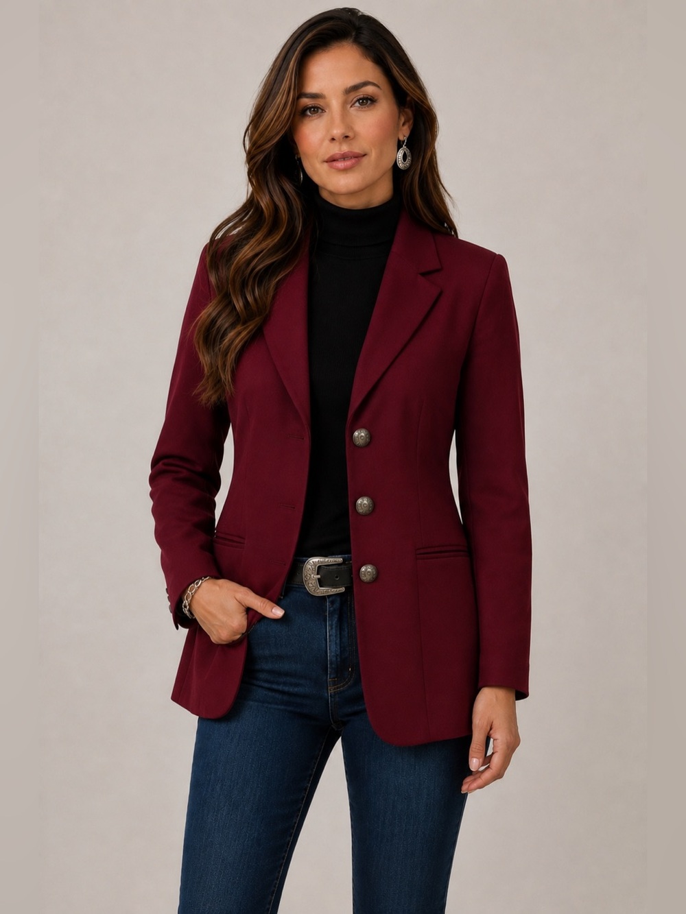 VTG Scully Burgundy Blazer Women’s M Western Concho Button Lined Jacket